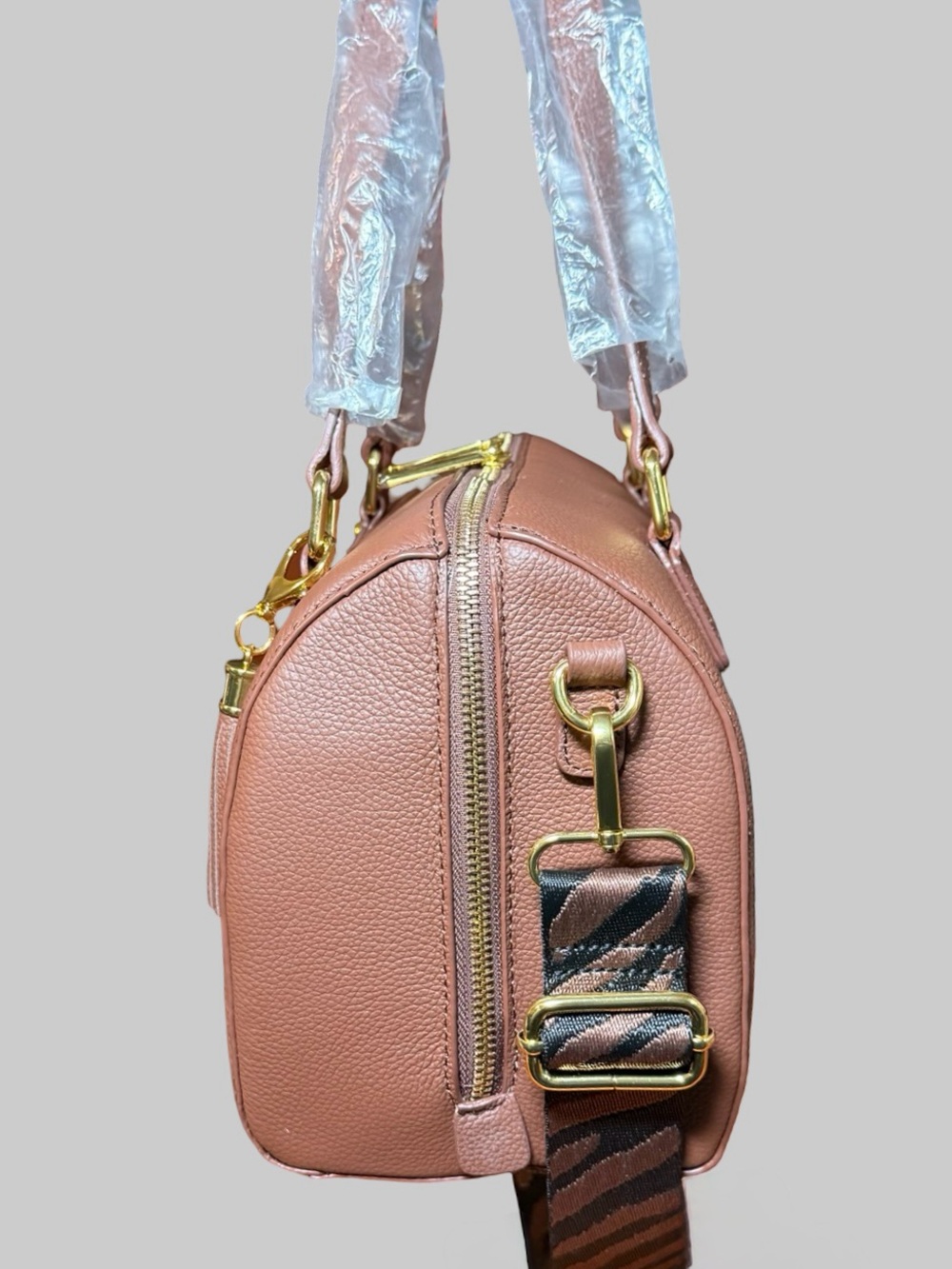 NWOT Joy Mangano Luxe Leather World Traveler Satchel - Cognac/Rose Gold ✨ - Picture 4 of 5